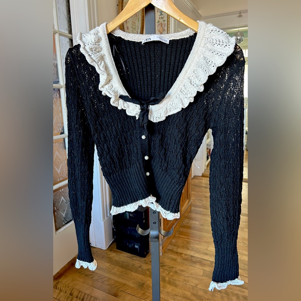 Zara romantic cardigan with lace and Pearl buttons